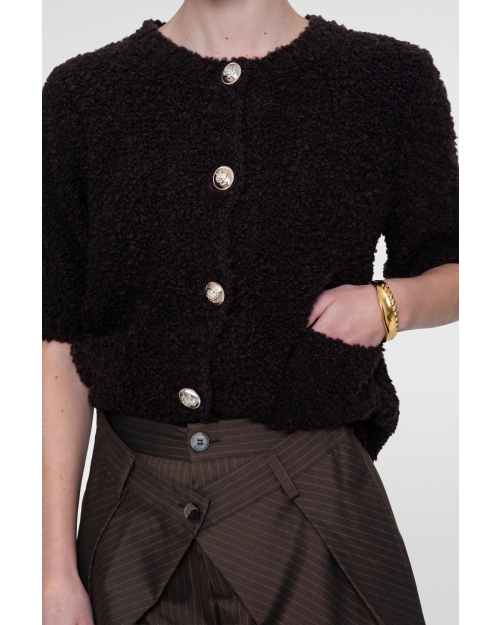 Geisha Vest boucle short sleeves 785 dark brown