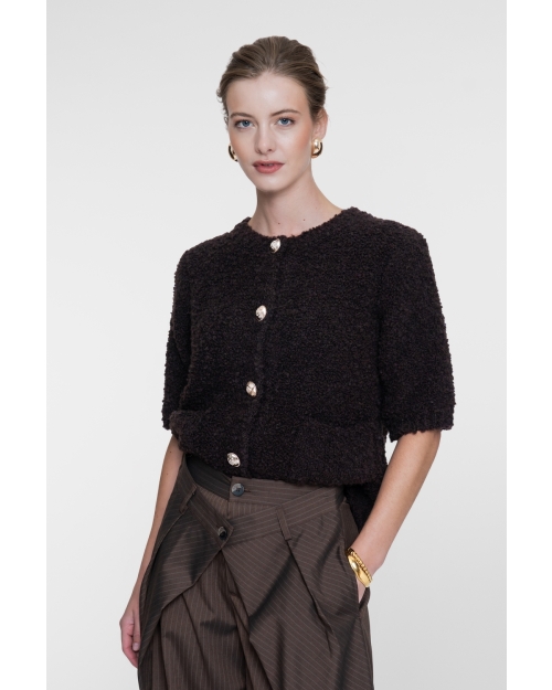 Geisha Vest boucle short sleeves 785 dark brown