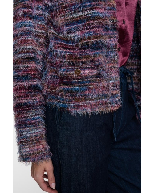 Geisha Vest stripes hairy 480 burgundy