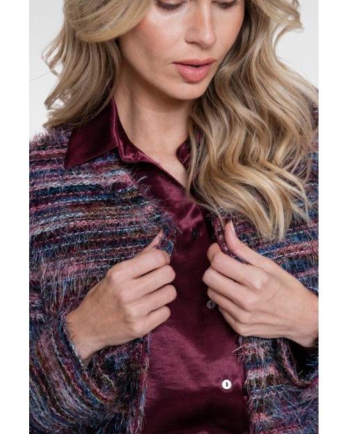 Geisha Vest stripes hairy 480 burgundy