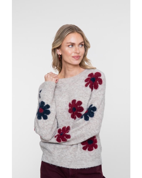 Geisha Pullover flowers 720 sand/burgundy/navy
