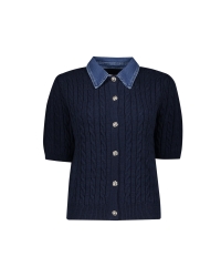 Geisha Cardigan + denim collar 675 navy/denim