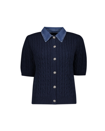 Geisha Cardigan + denim collar 675 navy/denim