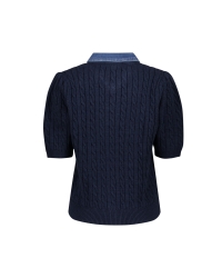 Geisha Cardigan + denim collar 675 navy/denim
