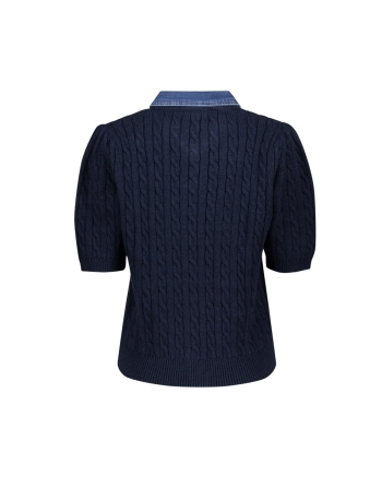 Geisha Cardigan + denim collar 675 navy/denim