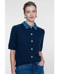 Geisha Cardigan + denim collar 675 navy/denim