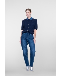 Geisha Cardigan + denim collar 675 navy/denim