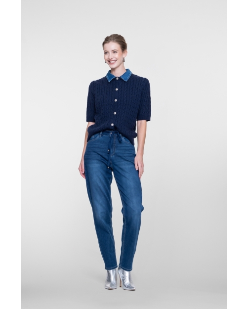 Geisha Cardigan + denim collar 675 navy/denim