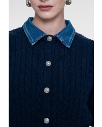 Geisha Cardigan + denim collar 675 navy/denim