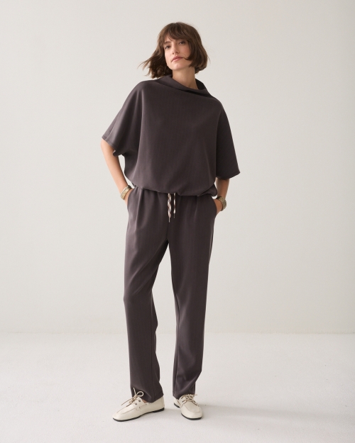 Summum Sleevles top Pinstripe scuba 754 Dark chocolate