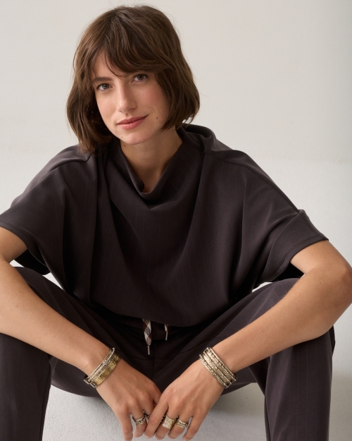 Summum Sleevles top Pinstripe scuba 754 Dark chocolate