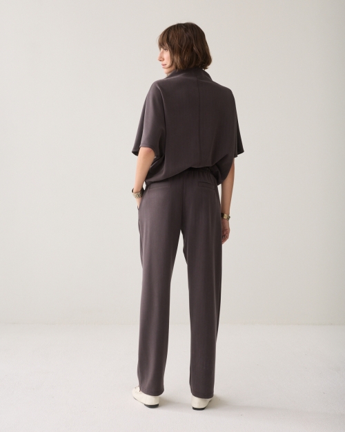 Summum Tapered pants Pinstripe scuba 754 Dark chocolate