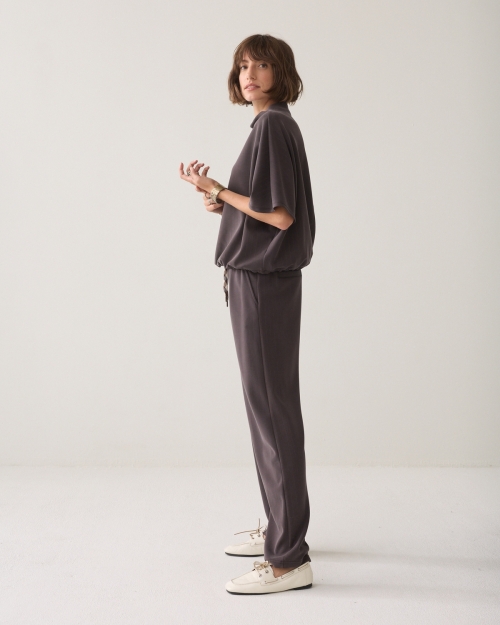 Summum Tapered pants Pinstripe scuba 754 Dark chocolate