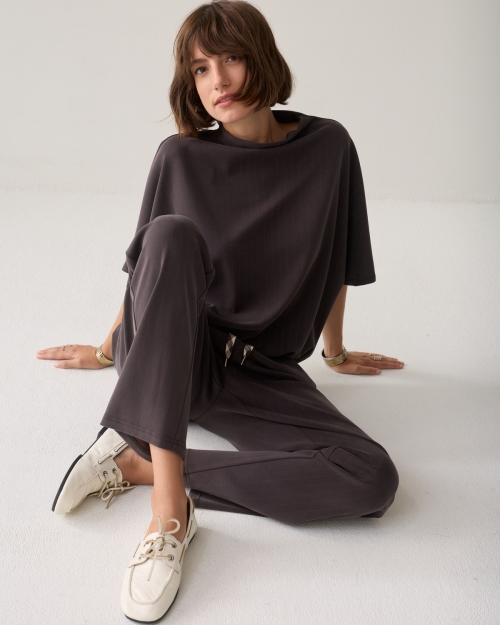 Summum Tapered pants Pinstripe scuba 754 Dark chocolate