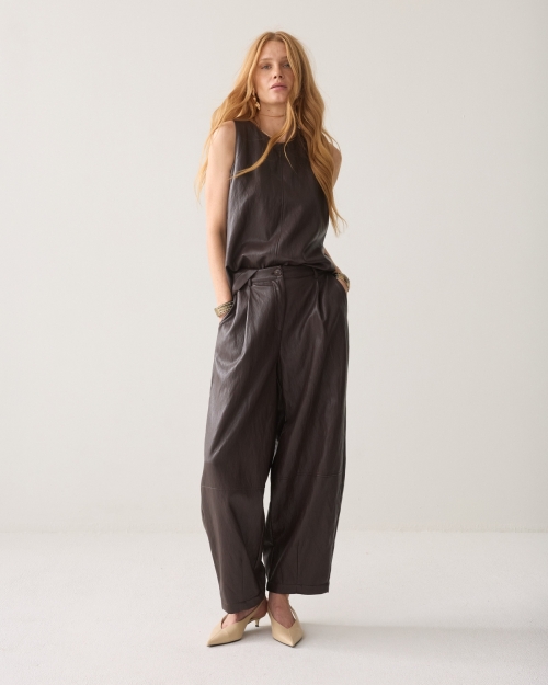Summum Balloon trouser Soft faux leather 754 Dark chocolate