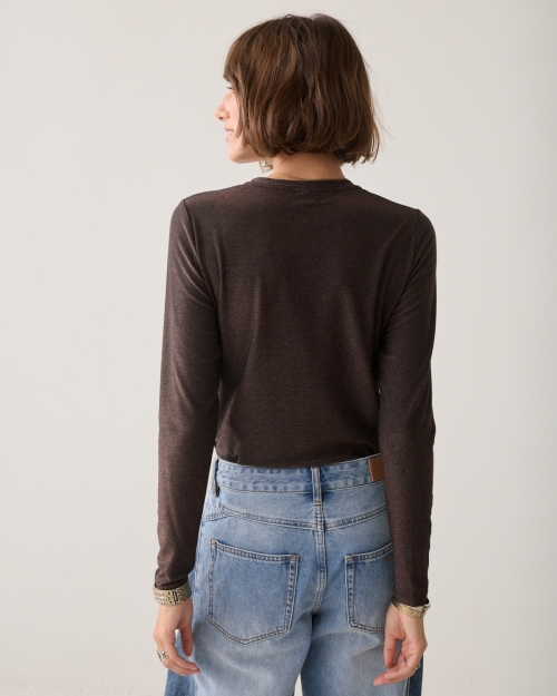 Summum Basic tee Soft lurex jersey 754 Dark chocolate