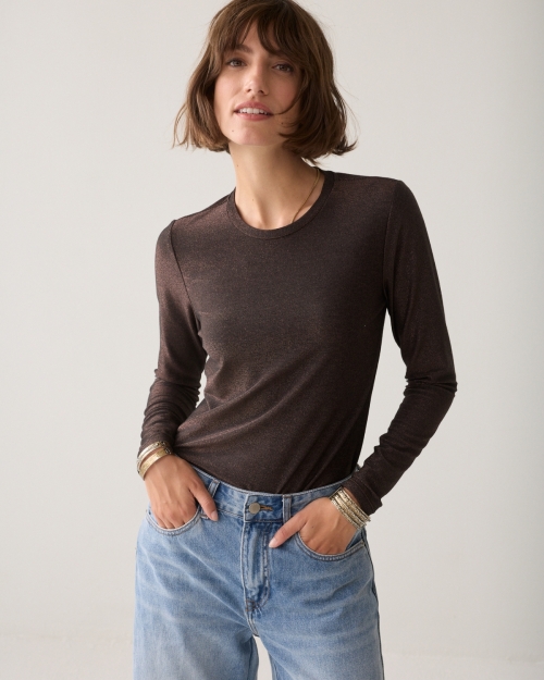 Summum Basic tee Soft lurex jersey 754 Dark chocolate
