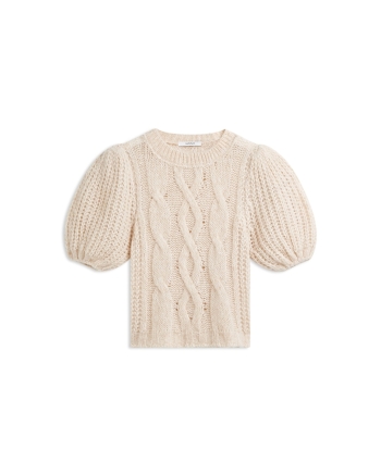 Summum Puff sleeve sweater Cozy cable knit 122 Ivory