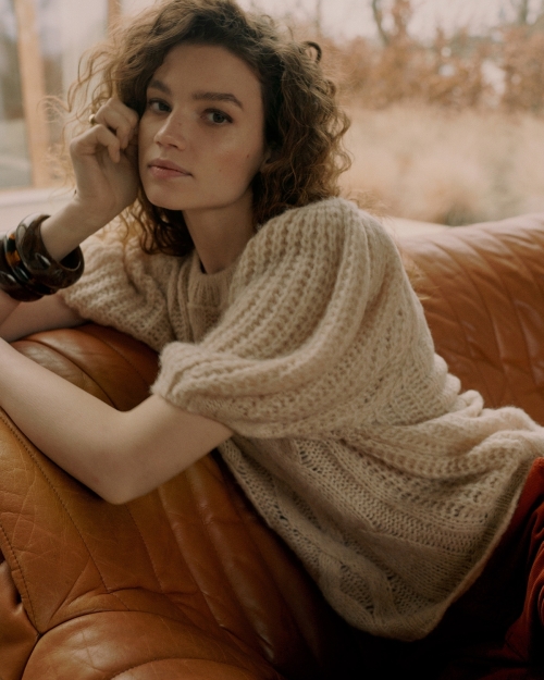 Summum Puff sleeve sweater Cozy cable knit 122 Ivory