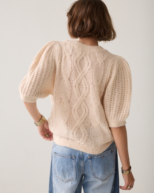 Summum Puff sleeve sweater Cozy cable knit 122 Ivory