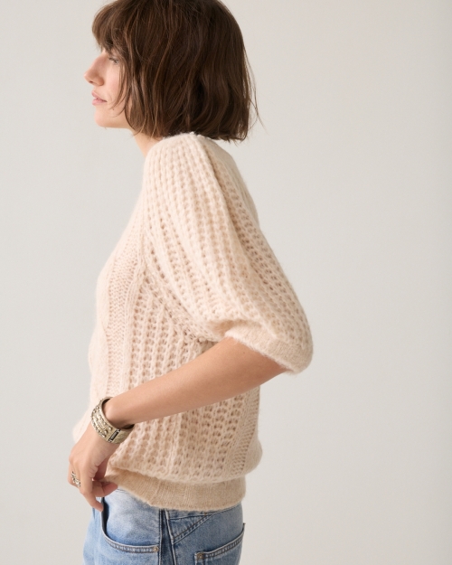 Summum Puff sleeve sweater Cozy cable knit 122 Ivory