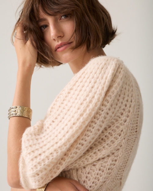 Summum Puff sleeve sweater Cozy cable knit 122 Ivory