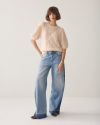 Summum Puff sleeve sweater Cozy cable knit 122 Ivory