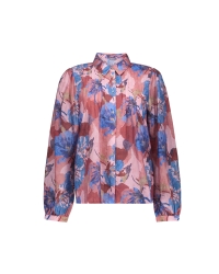 Geisha Blouse with flowers and pleats 625 blue/light pink/burgundy