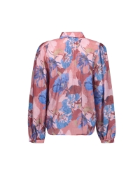 Geisha Blouse with flowers and pleats 625 blue/light pink/burgundy