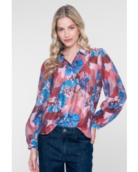 Geisha Blouse with flowers and pleats 625 blue/light pink/burgundy