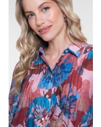 Geisha Blouse with flowers and pleats 625 blue/light pink/burgundy