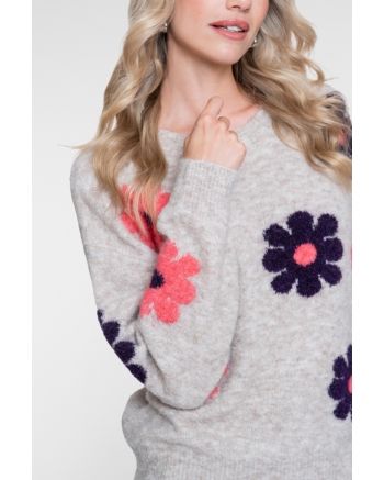 Geisha Pullover flowers 720 sand/pink/purple