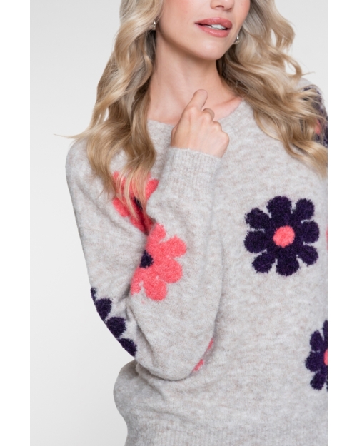 Geisha Pullover flowers 720 sand/pink/purple