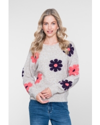 Geisha Pullover flowers 720 sand/pink/purple