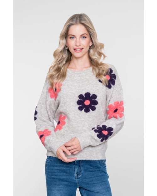 Geisha Pullover flowers 720 sand/pink/purple