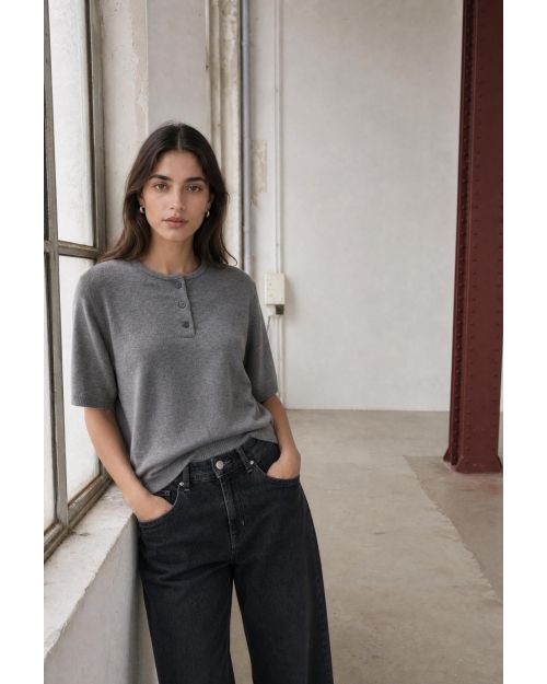 Jane Lushka Moon plain knit top Grey Melange #060