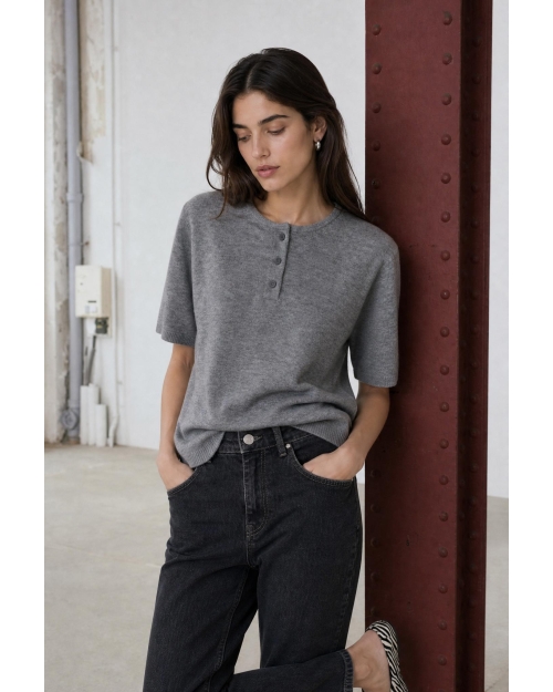 Jane Lushka Moon plain knit top Grey Melange #060
