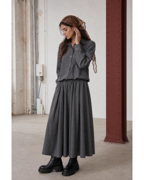 Jane Lushka Rapanui light flannel long skirt Dark Grey #93 