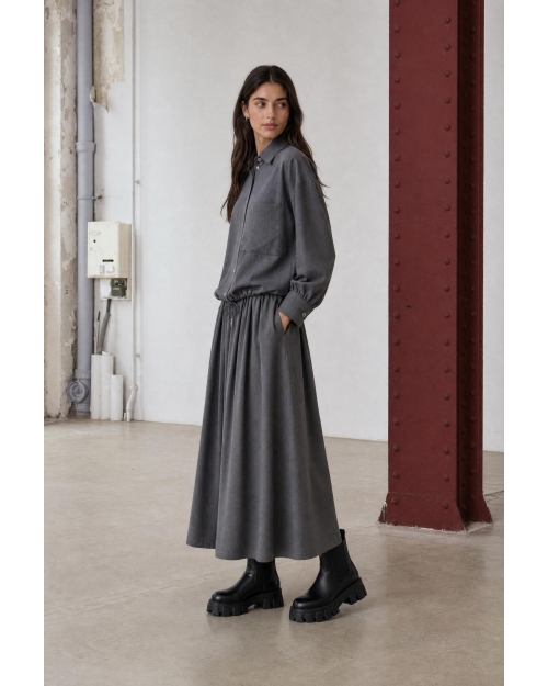 Jane Lushka Rapanui light flannel long skirt Dark Grey #93 