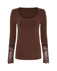 Tim&Simonsen Top lace sleeve Cioccolato