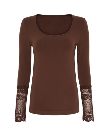 Tim&Simonsen Top lace sleeve Cioccolato